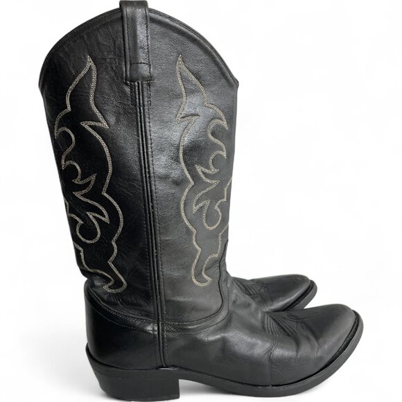 Old West Black Leather Western Cowboy Biker Boots Men's 11 D - Picture 2 of 13